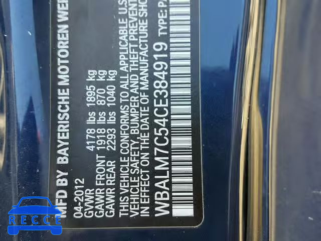2012 BMW Z4 SDRIVE3 WBALM7C54CE384919 зображення 9