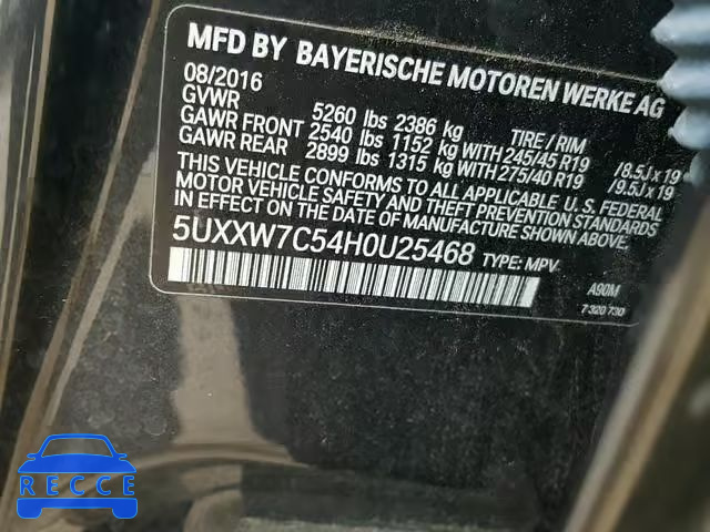 2017 BMW X4 XDRIVEM 5UXXW7C54H0U25468 image 9