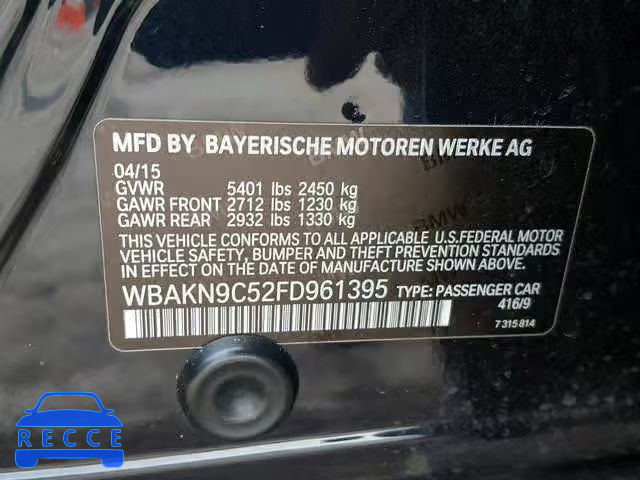 2015 BMW 550 I WBAKN9C52FD961395 зображення 9