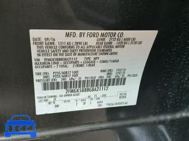 2016 FORD FLEX SE 2FMGK5B88GBA21112 зображення 9