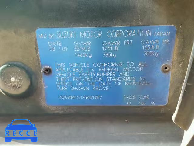 2002 SUZUKI ESTEEM GL JS2GB41S125401987 image 9