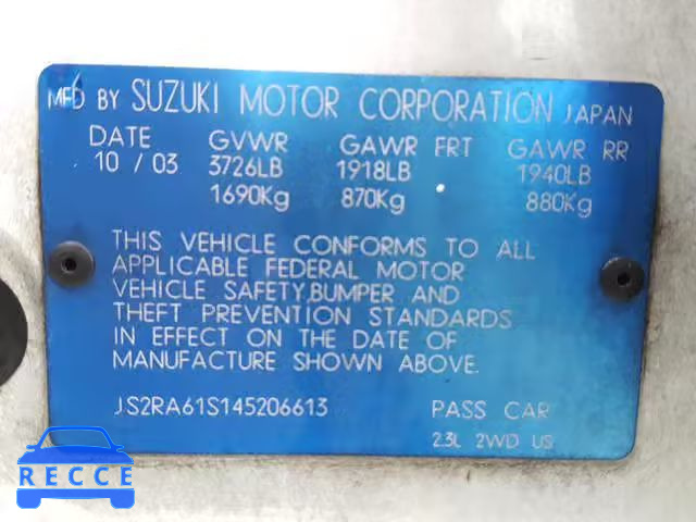 2004 SUZUKI AERIO S JS2RA61S145206613 image 9