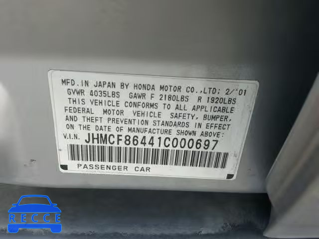 2001 HONDA ACCORD DX JHMCF86441C000697 image 9