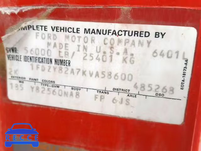 1989 FORD L-SERIES L 1FDZY82A7KVA58600 image 9