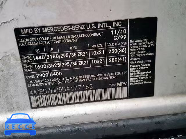 2011 MERCEDES-BENZ ML 63 AMG 4JGBB7HB5BA677183 зображення 9