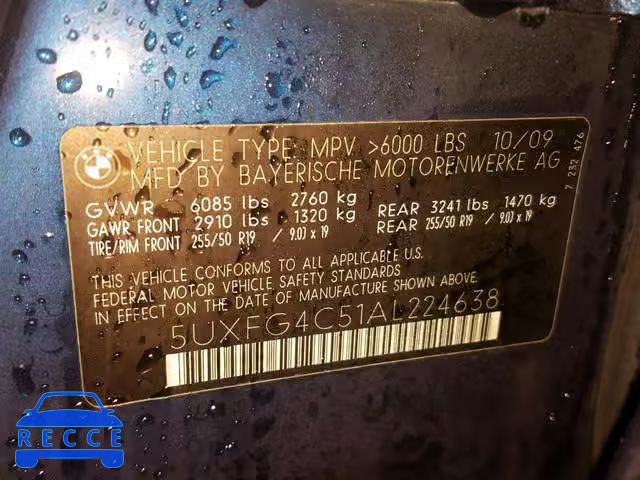 2010 BMW X6 XDRIVE3 5UXFG4C51AL224638 image 9