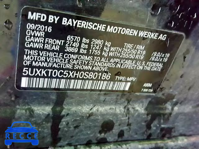 2017 BMW X5 XDR40E 5UXKT0C5XH0S80186 зображення 9