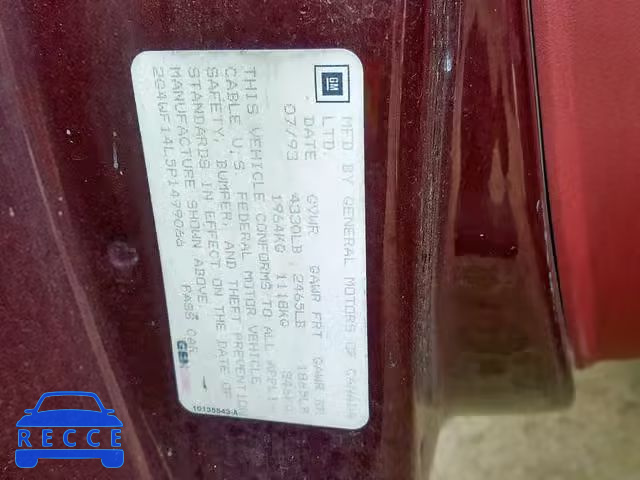 1993 BUICK REGAL GRAN 2G4WF14L5P1499066 зображення 9