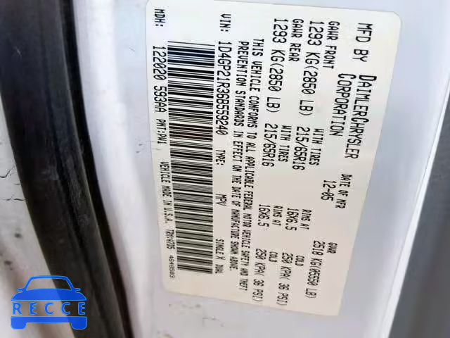 2006 DODGE CARAVAN C/ 1D4GP21R36B559240 image 9