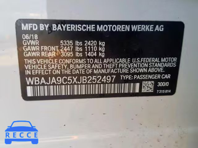 2018 BMW 530E WBAJA9C5XJB252497 зображення 9