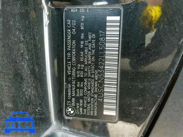 2002 BMW Z3 3.0 4USCN53422LL50817 зображення 9