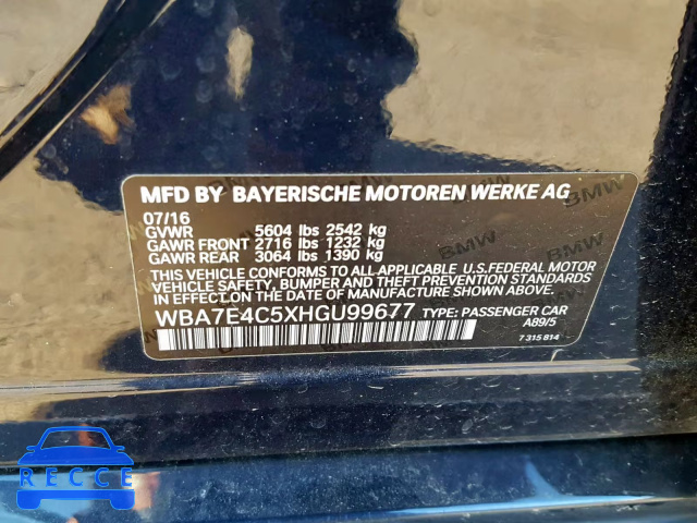 2017 BMW 740 XI WBA7E4C5XHGU99677 зображення 9