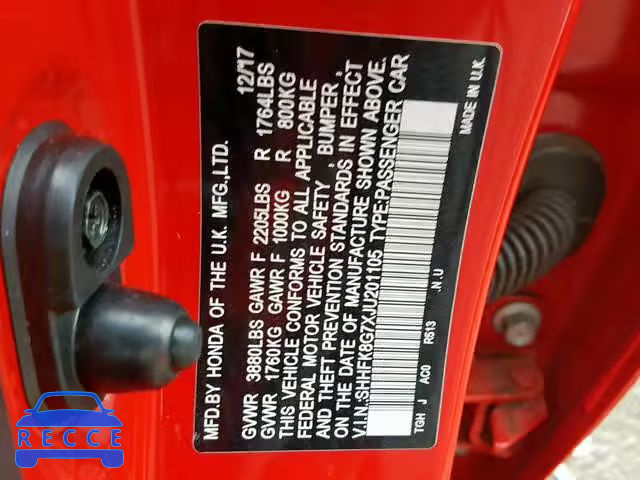 2018 HONDA CIVIC TYPE SHHFK8G7XJU201105 image 7