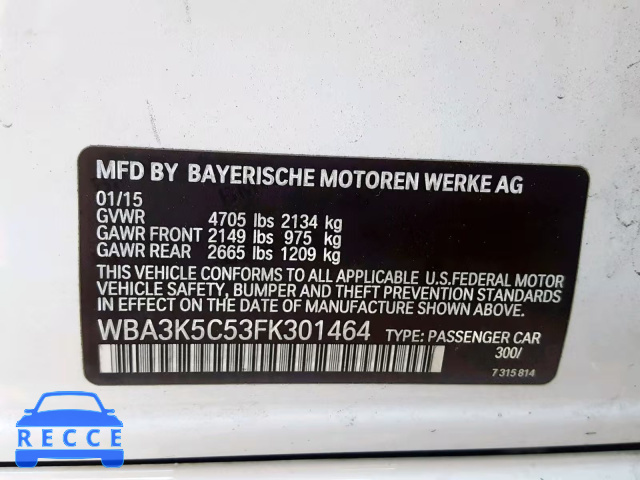 2015 BMW 328 D WBA3K5C53FK301464 зображення 9