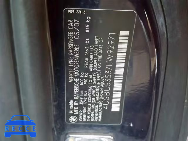 2007 BMW Z4 3.0SI 4USBU53537LW92971 image 9