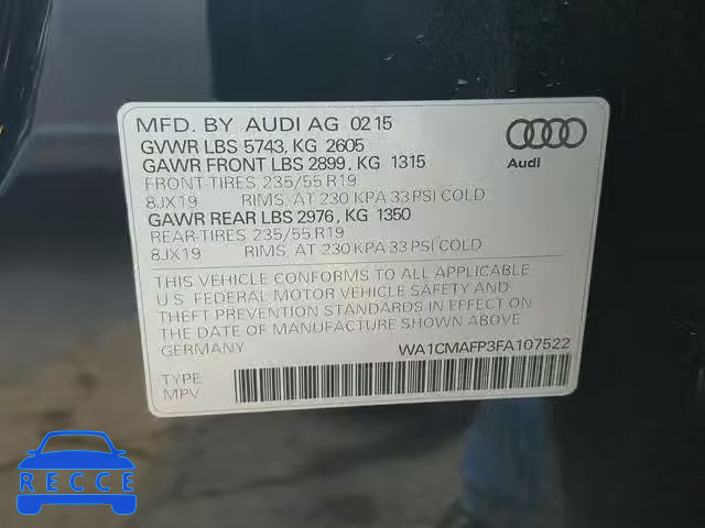 2015 AUDI Q5 TDI WA1CMAFP3FA107522 зображення 9