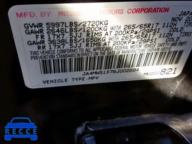 2006 MITSUBISHI MONTERO LI JA4MW51S76J002094 image 9