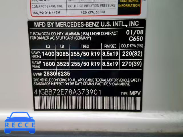 2008 MERCEDES-BENZ ML 550 4JGBB72E78A373901 Bild 9