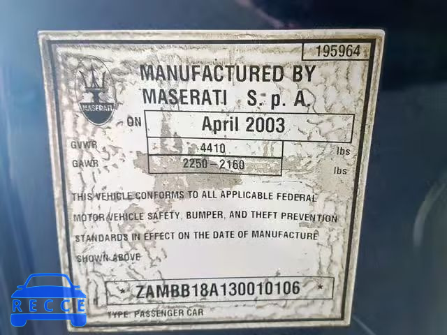 2003 MASERATI SPYDER CAM ZAMBB18A130010106 image 9