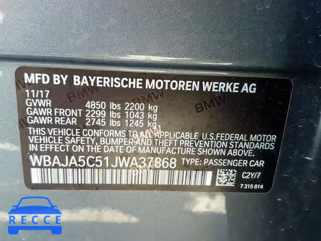 2018 BMW 530 I WBAJA5C51JWA37868 image 9