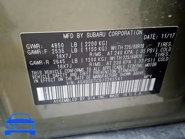 2018 SUBARU OUTBACK TO 4S4BSETC6J3265541 image 9