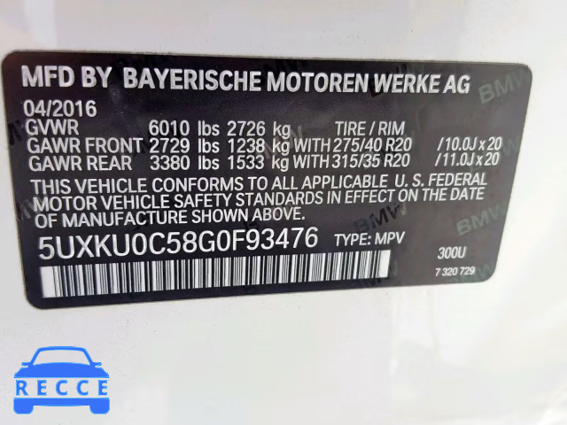 2016 BMW X6 SDRIVE3 5UXKU0C58G0F93476 image 9