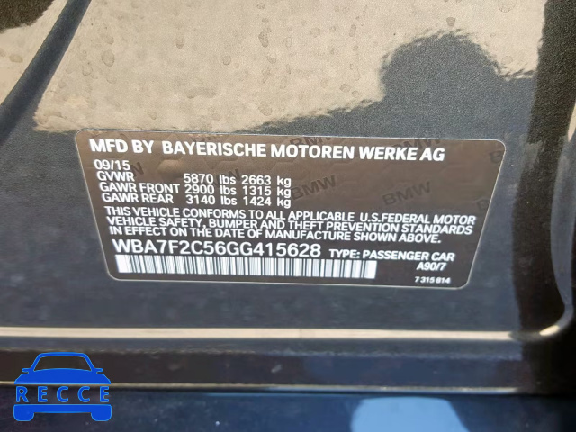 2016 BMW 750I WBA7F2C56GG415628 image 9