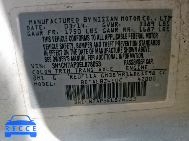 2014 NISSAN VERSA SV 3N1CN7AP3EL878053 image 9