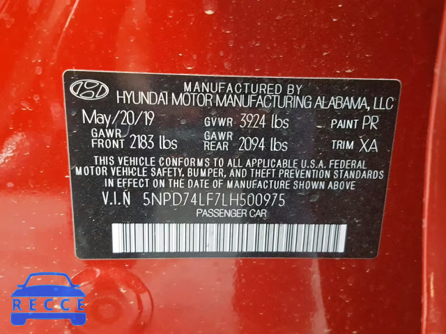 2020 HYUNDAI ELANTRA SE 5NPD74LF7LH500975 image 9