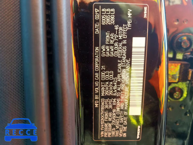 2017 VOLVO XC90 T5 YV4102KK7H1169403 image 9