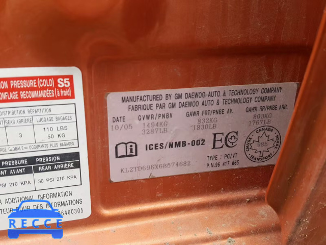 2006 PONTIAC WAVE KL2TD696X6B574682 image 9