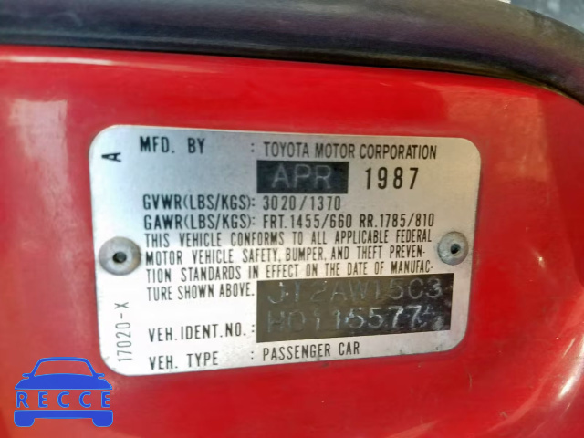 1987 TOYOTA MR2 JT2AW15C3H0115577 image 9
