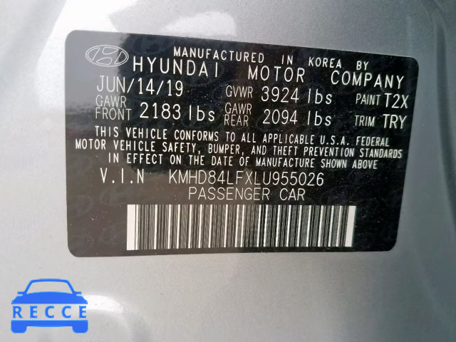 2020 HYUNDAI ELANTRA SE KMHD84LFXLU955026 зображення 9
