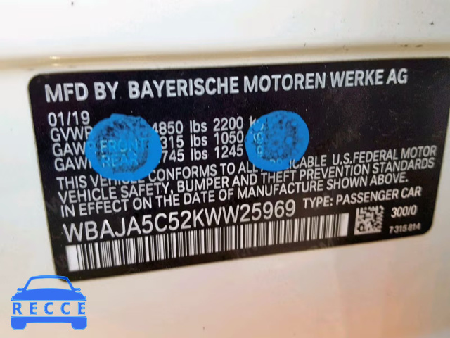 2019 BMW 530 I WBAJA5C52KWW25969 image 9