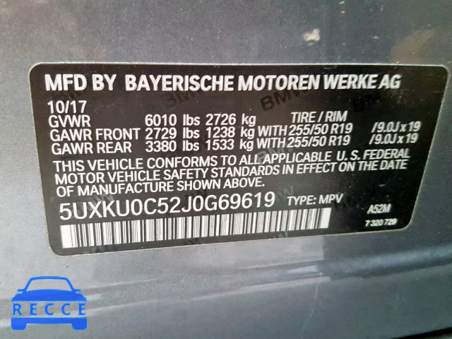 2018 BMW X6 SDRIVE3 5UXKU0C52J0G69619 зображення 9