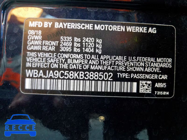 2019 BMW 530E WBAJA9C58KB388502 image 9