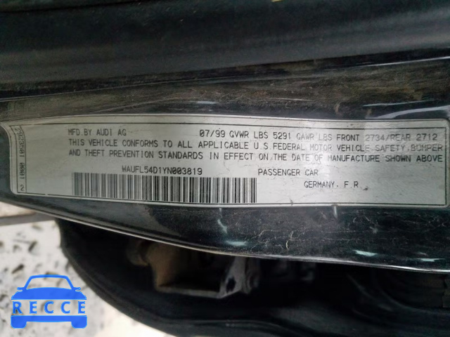 2000 AUDI A8 QUATTRO WAUFL54D1YN003819 image 9