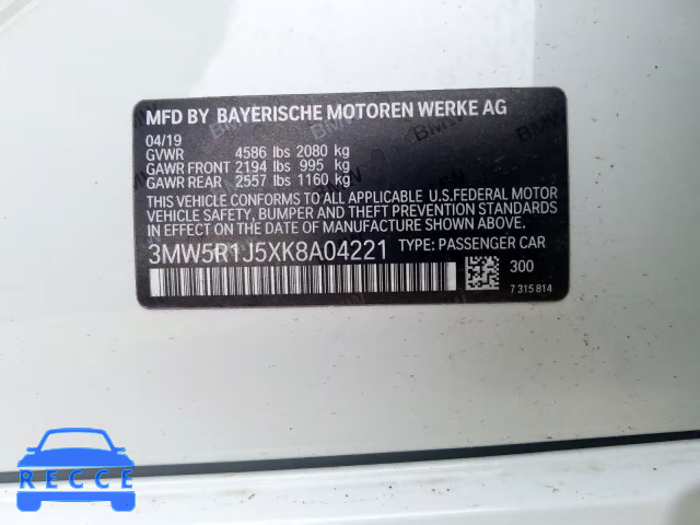 2019 BMW 330I 3MW5R1J5XK8A04221 image 9