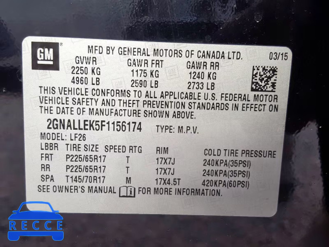 2015 CHEVROLET EQUINOX L 2GNALLEK5F1156174 Bild 9