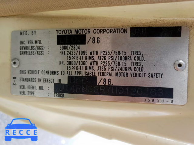 1987 TOYOTA PICKUP RN6 JT4RN63R7H0126163 image 9