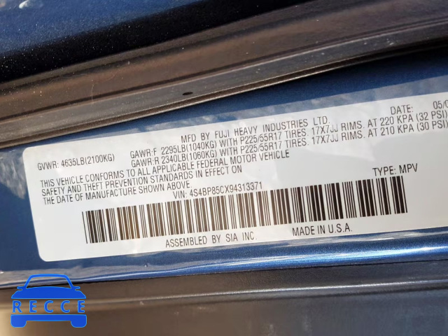 2009 SUBARU OUTBACK 3. 4S4BP85CX94313371 image 9