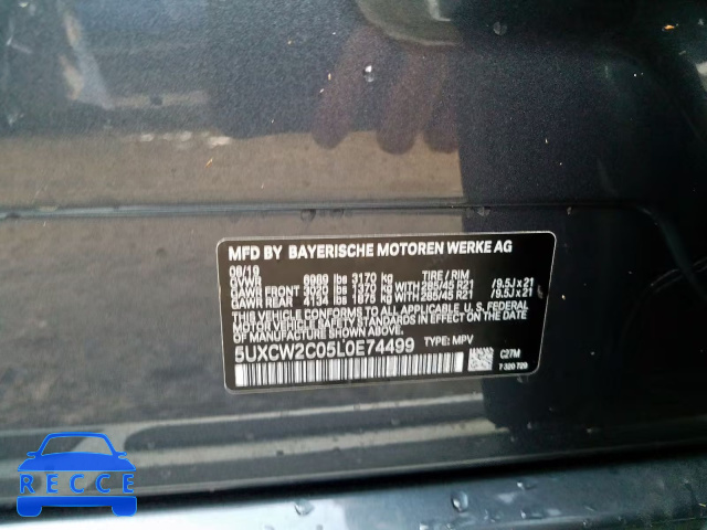 2020 BMW X7 XDRIVE4 5UXCW2C05L0E74499 image 9