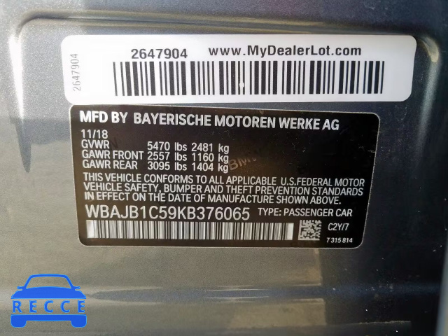2019 BMW 530XE WBAJB1C59KB376065 Bild 9