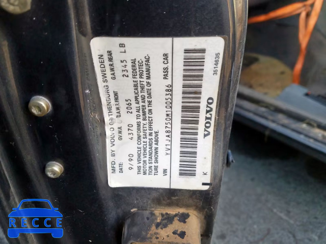 1991 VOLVO 940 YV1JA8750M1005386 image 9
