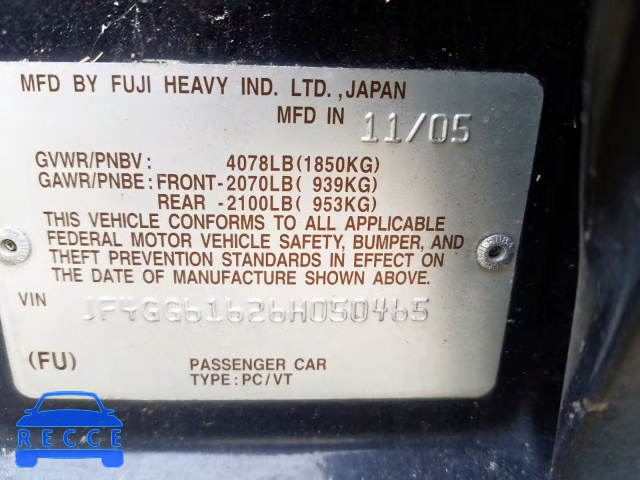 2006 SAAB 9-2 2.5I JF4GG61626H050465 image 9