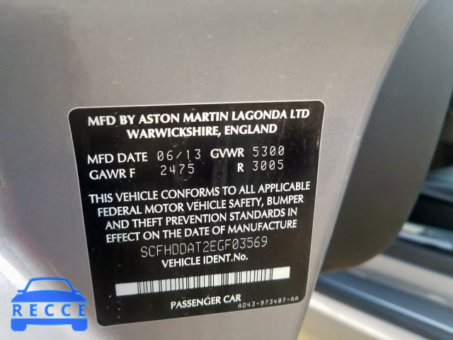 2014 ASTON MARTIN RAPIDE SCFHDDAT2EGF03569 зображення 9