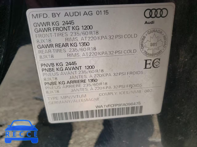 2015 AUDI Q5 PRESTIG WA1VFCFP9FA096475 зображення 9