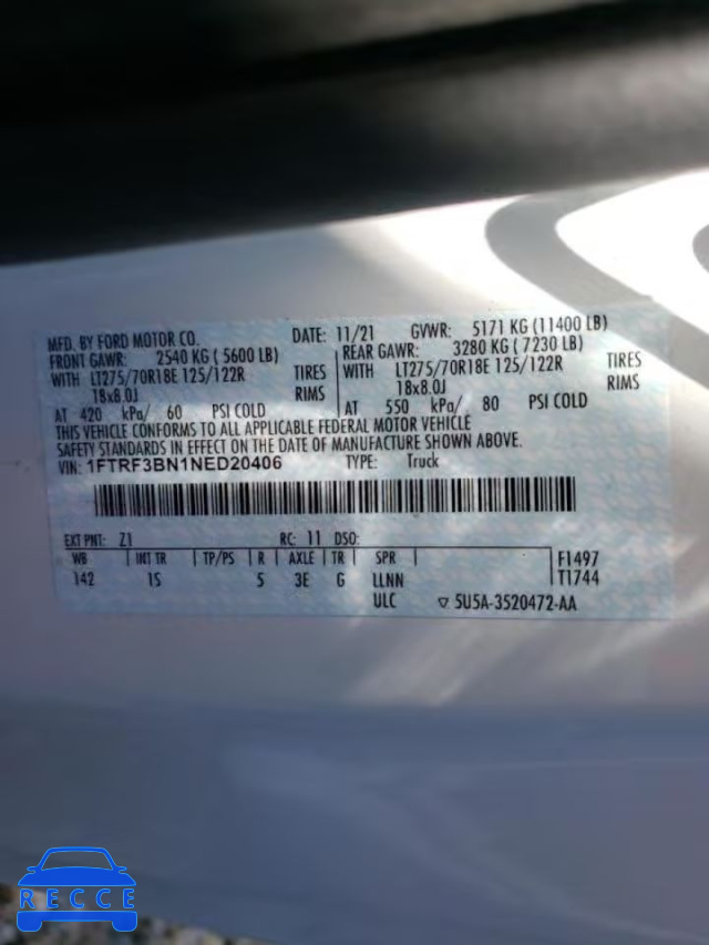 2022 FORD F350 SUPER 1FTRF3BN1NED20406 image 9