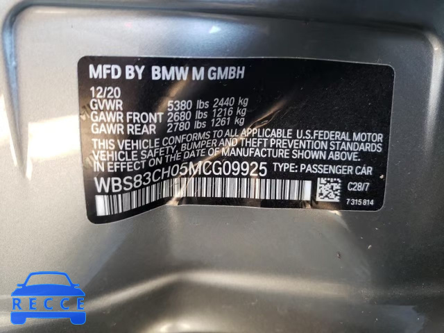 2021 BMW M5 WBS83CH05MCG09925 image 9