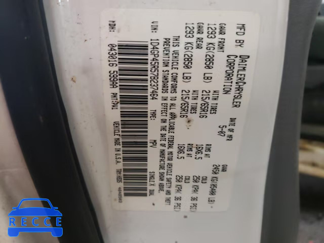 2007 DODGE CARAVAN SX 1D4GP45R57B237464 image 9